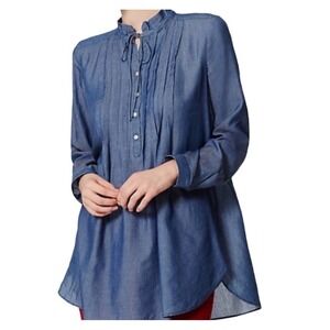 Loft The Softened‎ Shirt Womens XS Blue Denim Long Sleeve Tunic Top